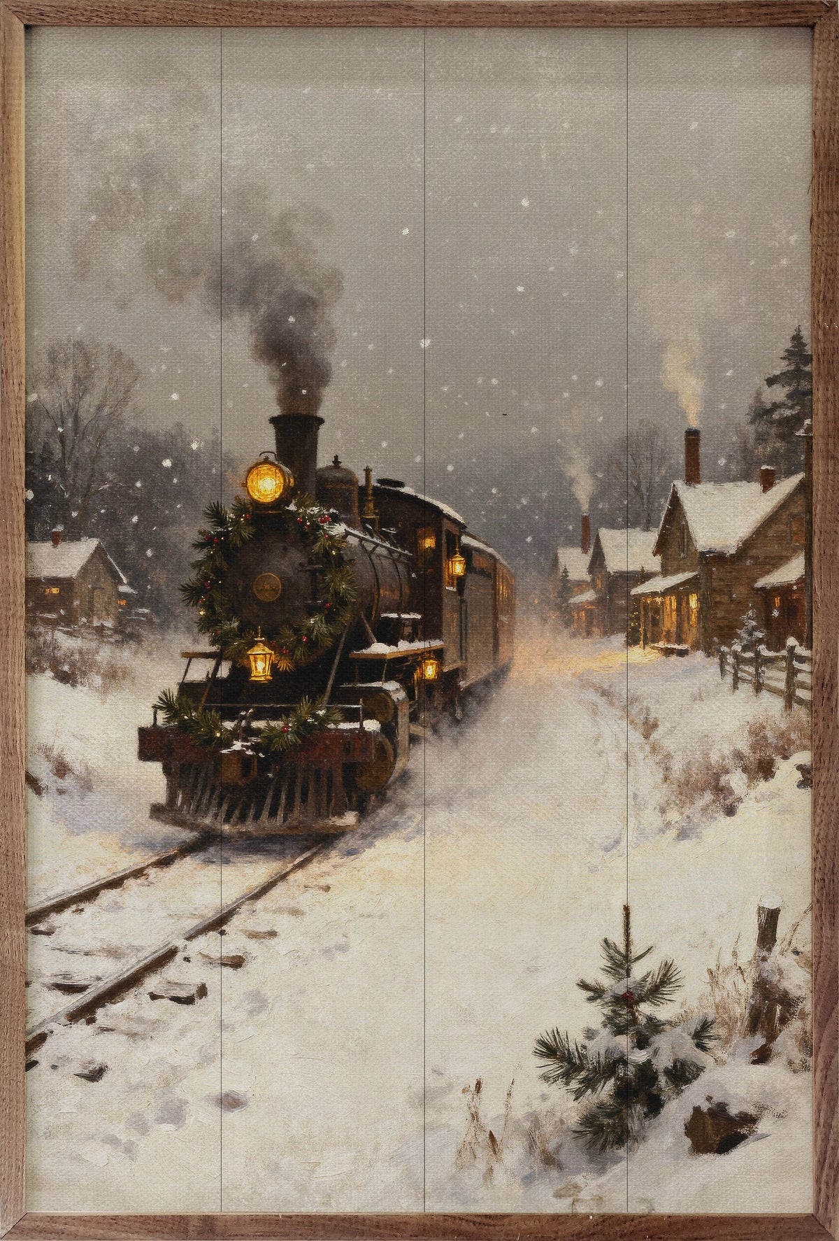 Train In Snow Sign