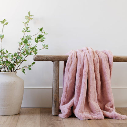 Dusty Mauve Patterned XL Faux Fur Throw Blanket