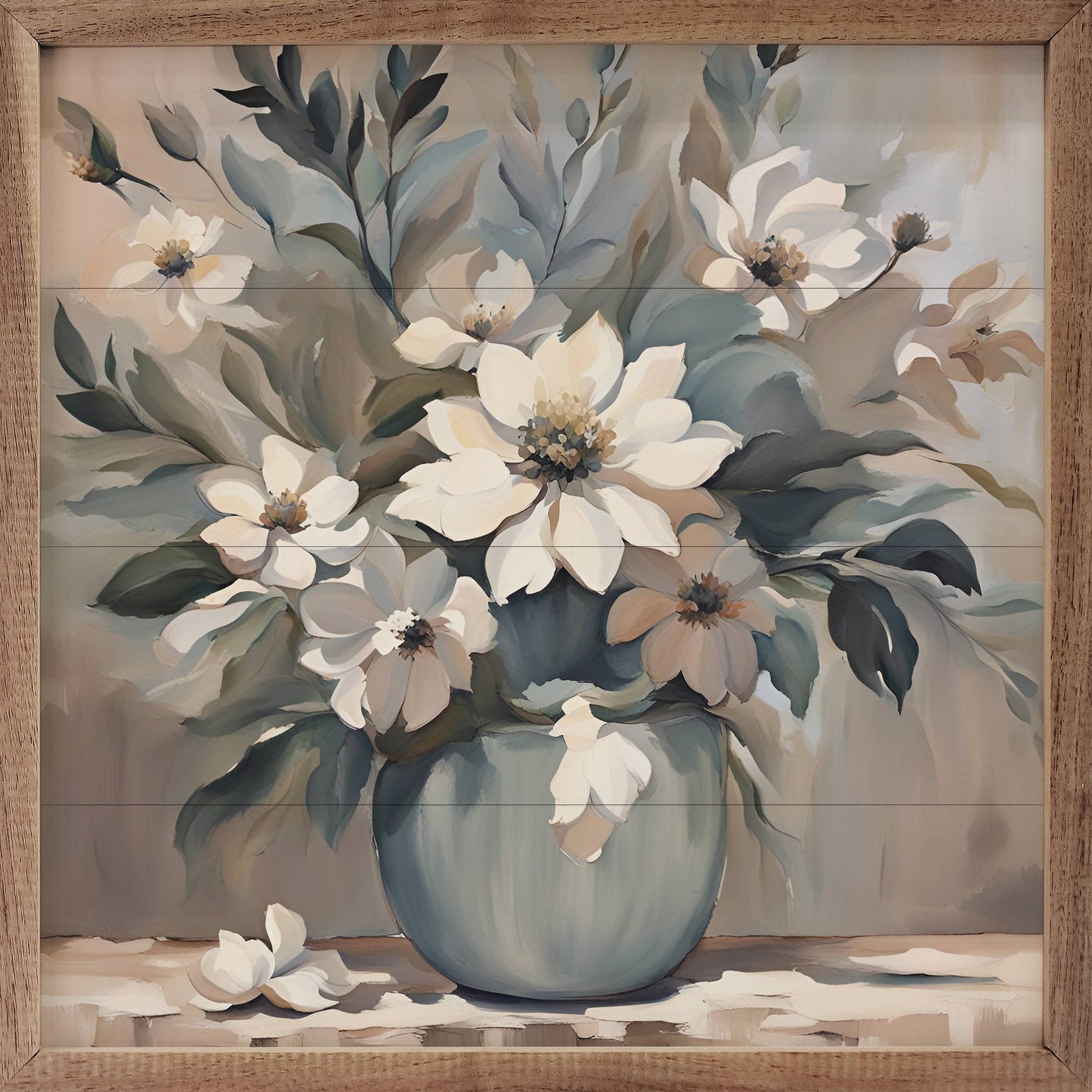 Blue And Tan Florals In Vase