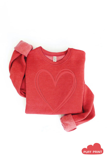 Cranberry Puff Heart Sweatshirt