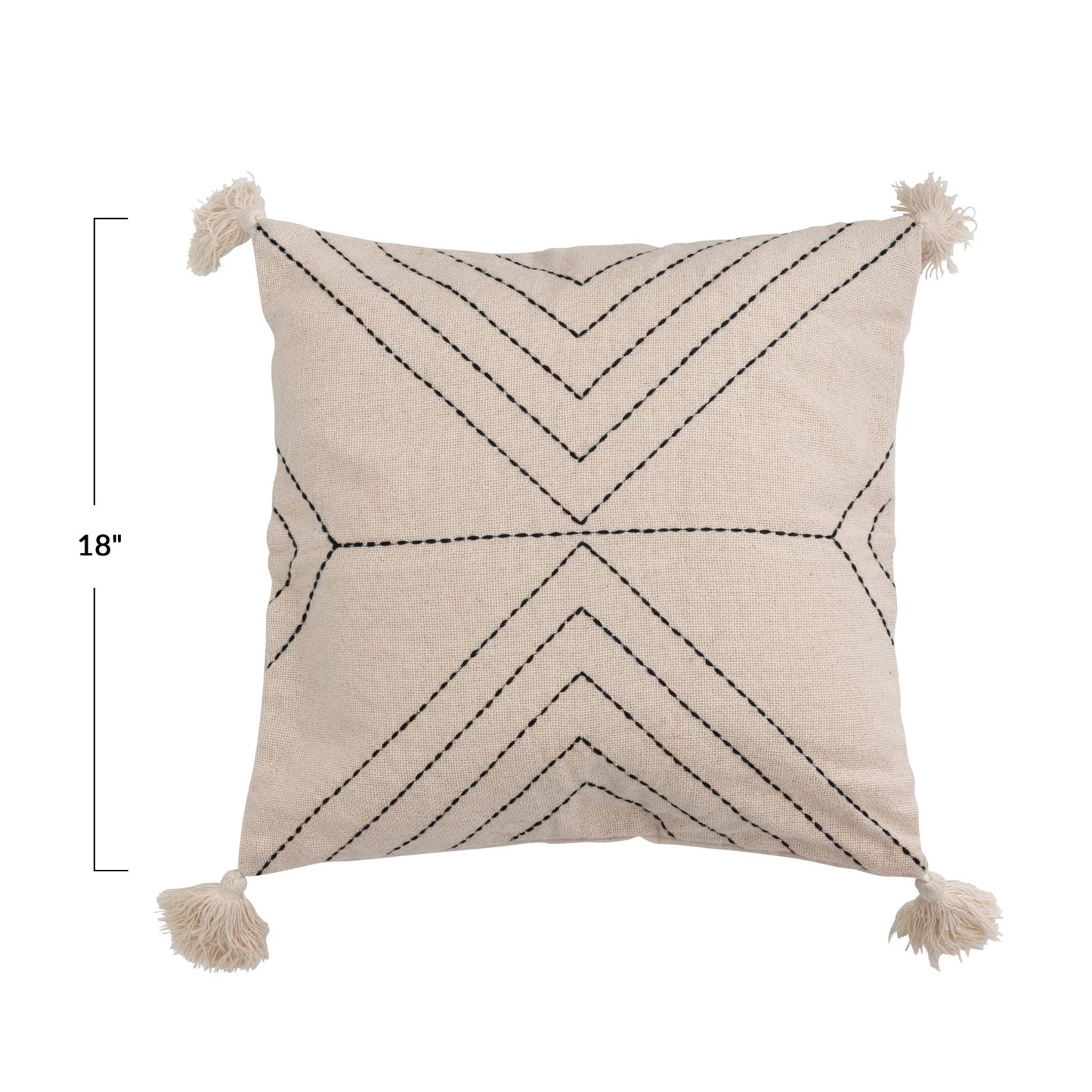 18" Cotton Blend Pillow w/ Embroidery & Tassels, polyester fill