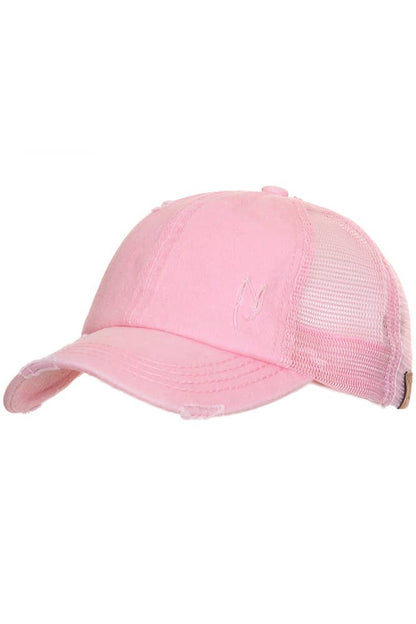 C.C Grey Distressed Mesh Back Ponytail Baseball Cap