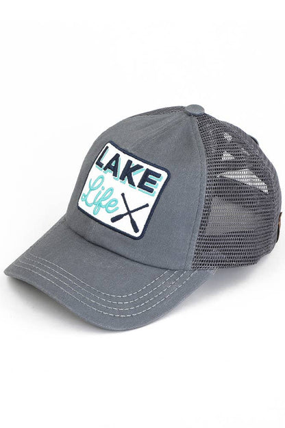 C.C Black LAKE LIFE Patch Criss-Cross Pony Cap