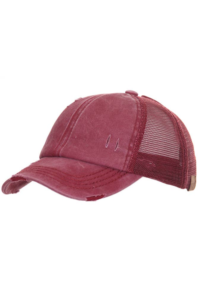 C.C Grey Distressed Mesh Back Ponytail Baseball Cap