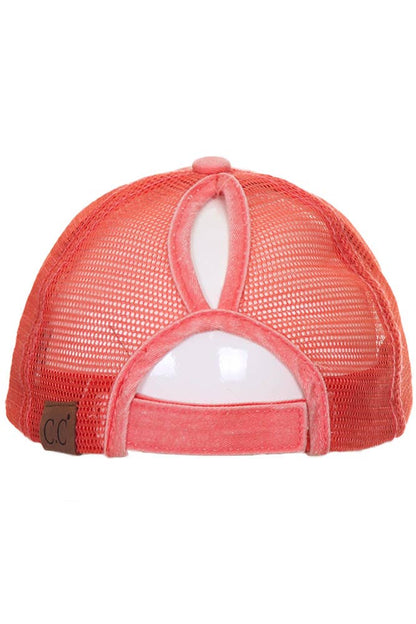 C.C Grey Distressed Mesh Back Ponytail Baseball Cap