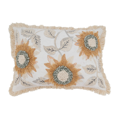 Embroidered Sunflower 14" X 20" Throw Pillow