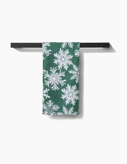 Snowy Days Green Kitchen Tea Towel
