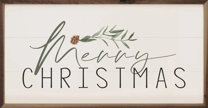 Merry Christmas Pinecone Whitewash Sign