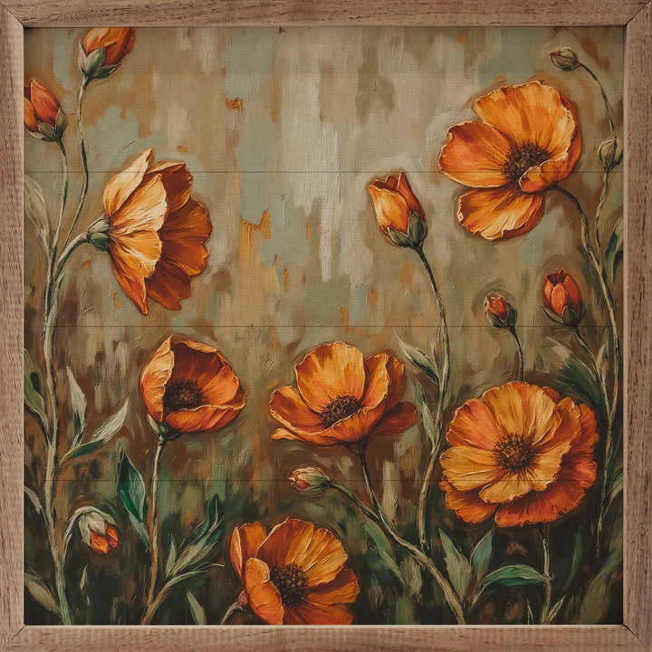 Orange Poppies Dark Grass Sign
