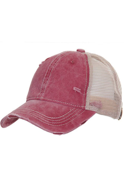 C.C Red Mesh Back Ponytail Baseball Cap