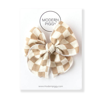 Checkerboard - Tan | Alligator Clip Petite Party Bow