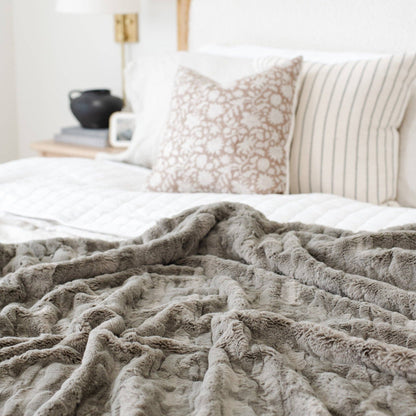 Feather Patterned Faux Fur Throw Blanket