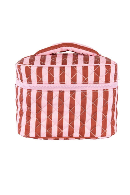Pink and Wine Striped Makeup Bag