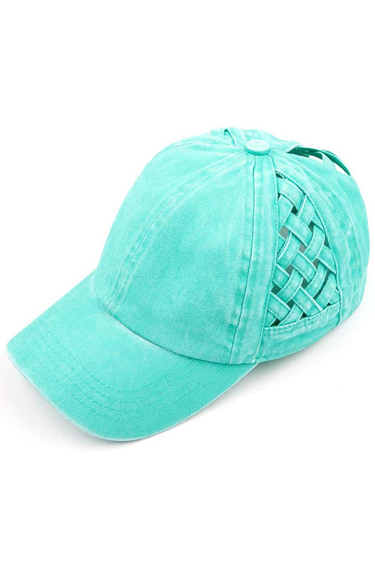 C.C Mint Basket Weave Criss-Cross Ponytail Baseball Cap