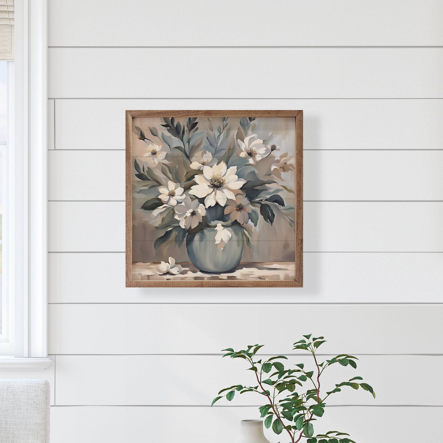 Blue And Tan Florals In Vase