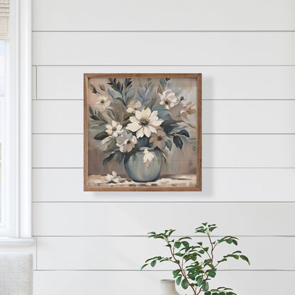 Blue And Tan Florals In Vase