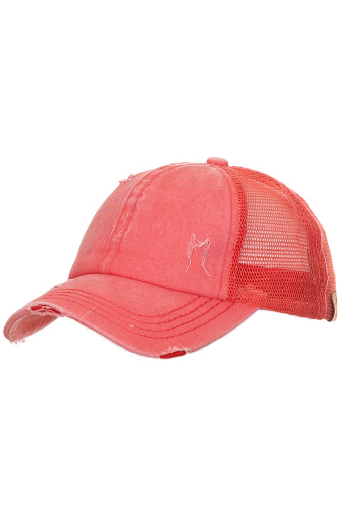 C.C Grey Distressed Mesh Back Ponytail Baseball Cap
