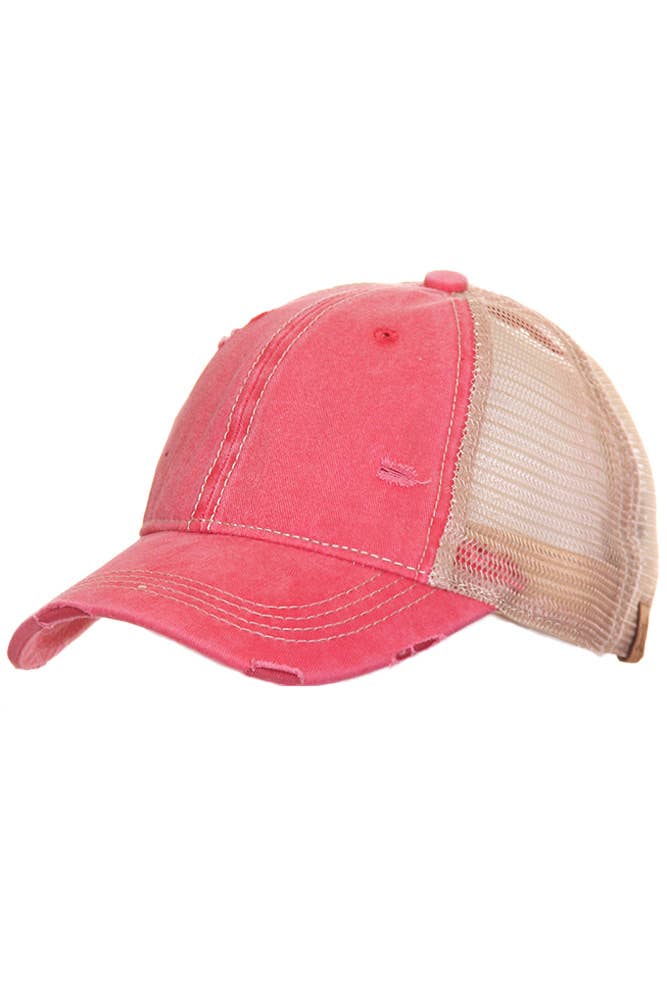 C.C Red Mesh Back Ponytail Baseball Cap