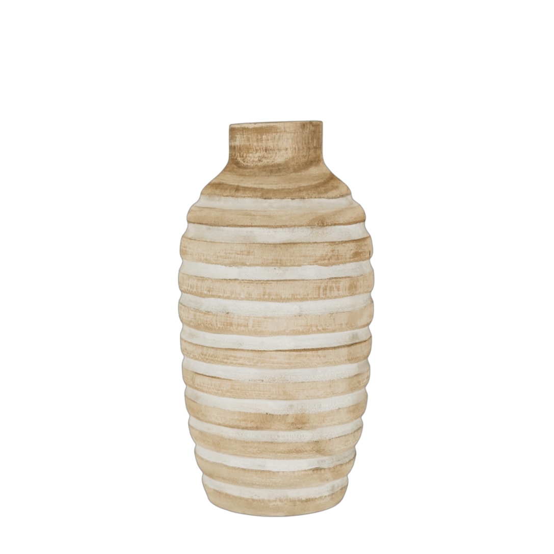 Antique White Wood Ribbed Vase
