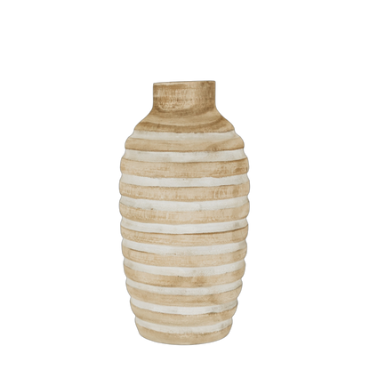 Antique White Wood Ribbed Vase