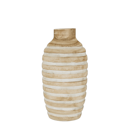 Antique White Wood Ribbed Vase
