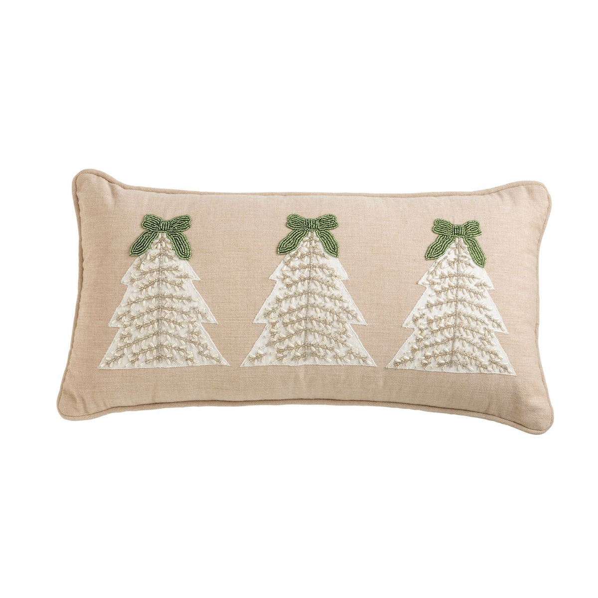Lumbar White Christmas Beaded Pillow