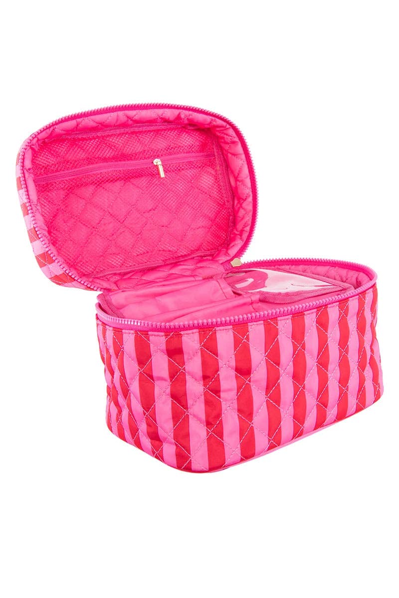 Pink Striped Makeup Bag