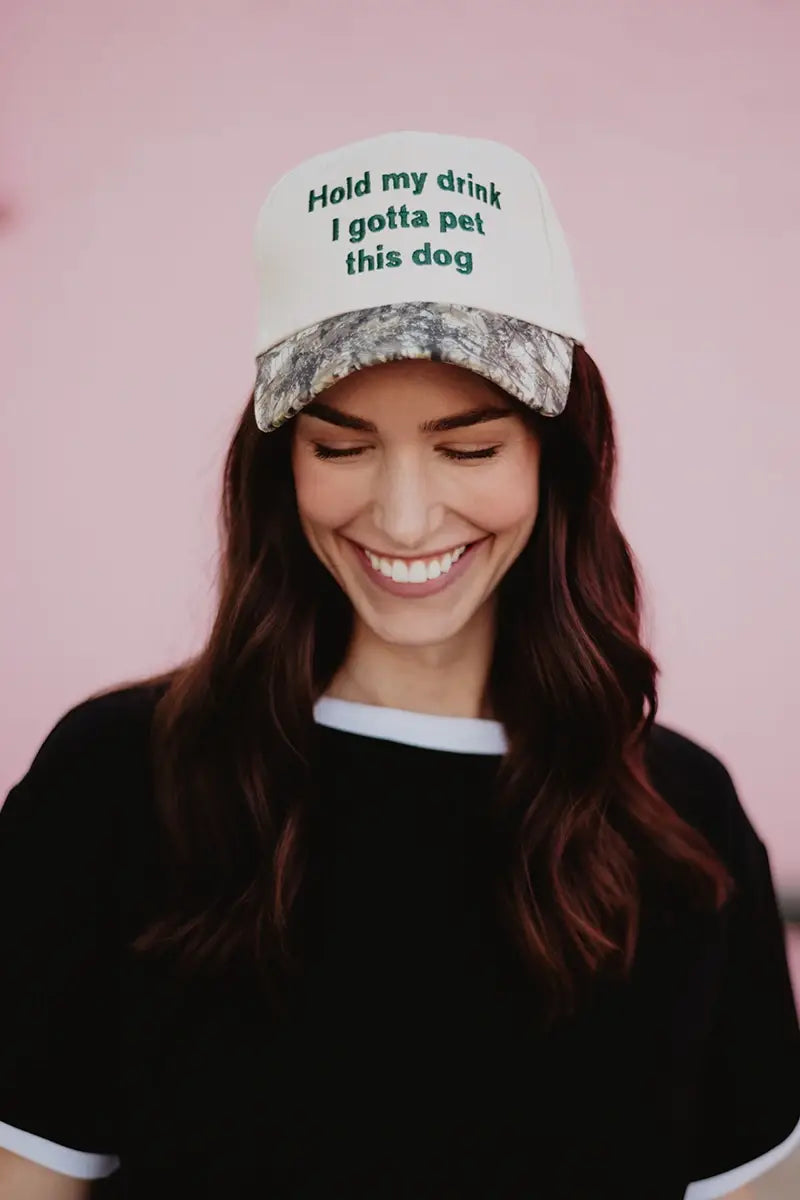 Hold My Drink I Gotta Pet This Dog Vintage Hat