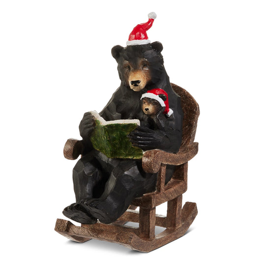 Wood Papa Bear Reading with Baby