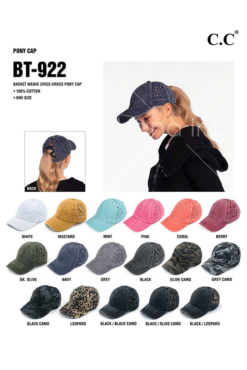 C.C Mint Basket Weave Criss-Cross Ponytail Baseball Cap