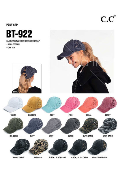 C.C Mint Basket Weave Criss-Cross Ponytail Baseball Cap