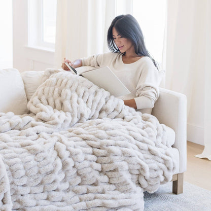 Chocolate Blend Double Ruched XL Faux Fir Throw Blanket