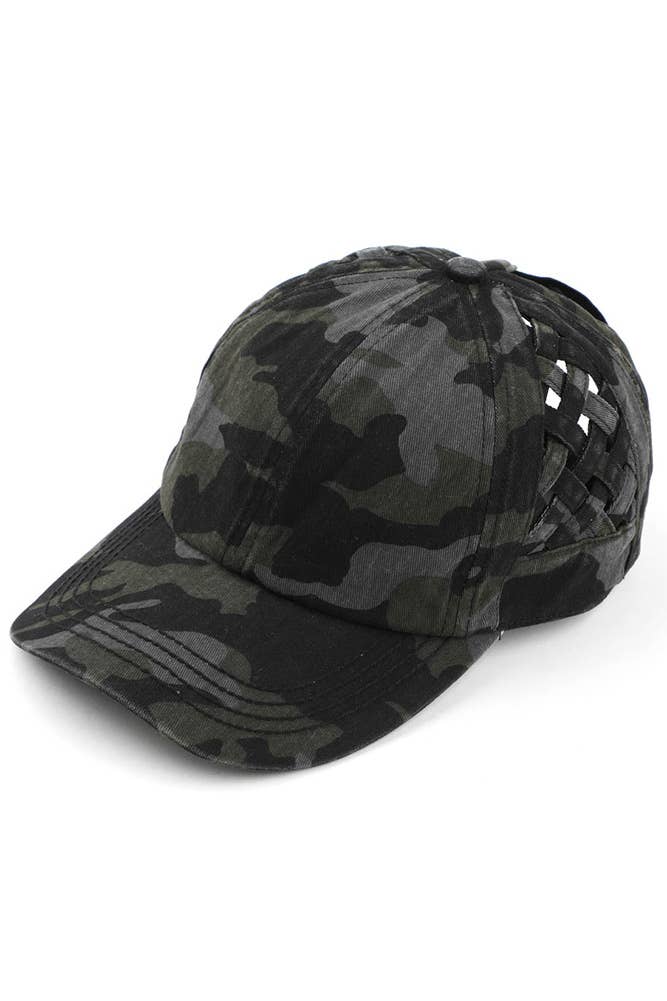 C.C Mint Basket Weave Criss-Cross Ponytail Baseball Cap