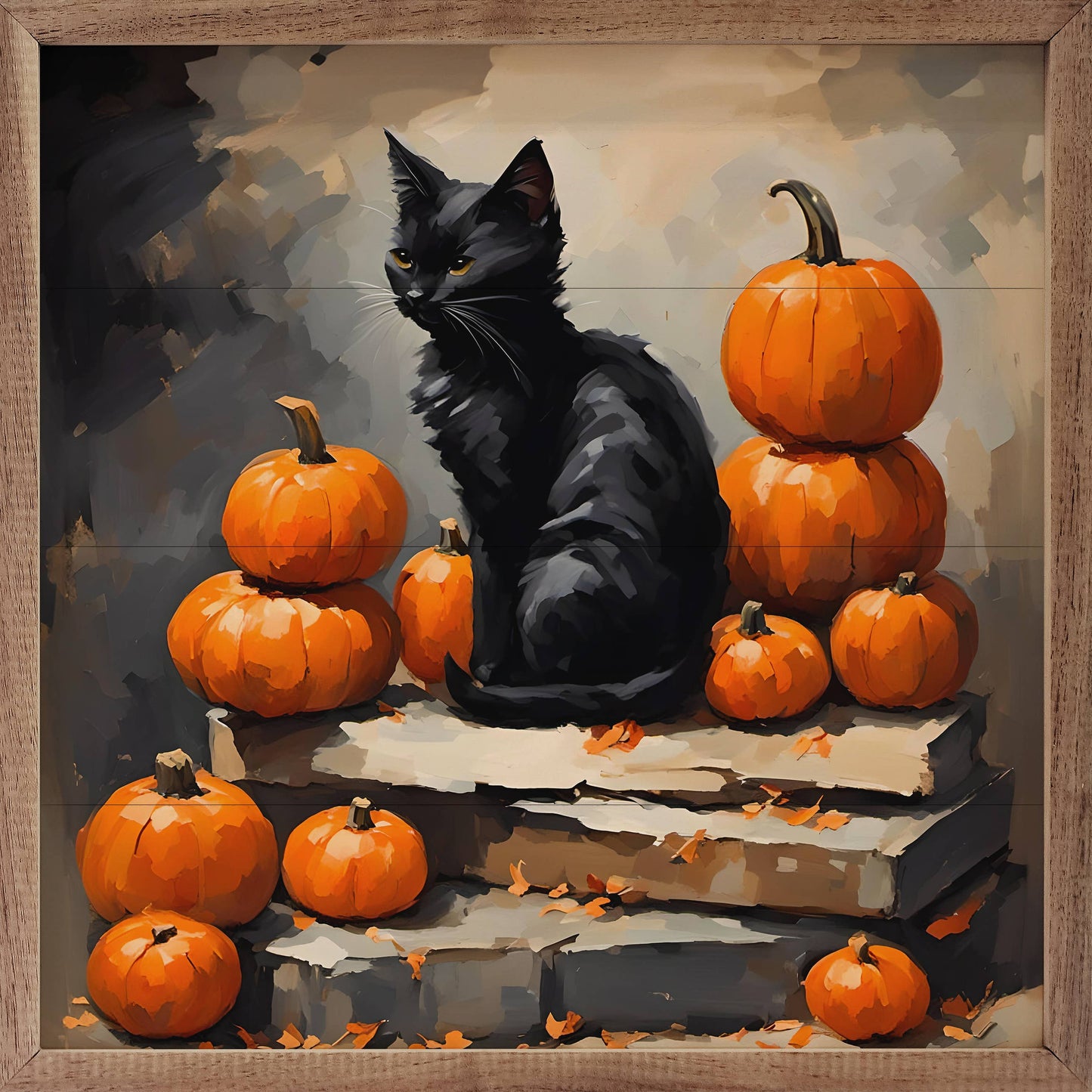 Black Cat With Pumpkin Stack Sign
