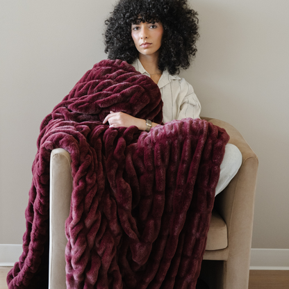 Flax Double Ruched Faux Fur Throw Blanket