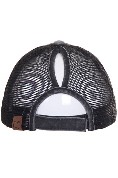 C.C Grey Distressed Mesh Back Ponytail Baseball Cap