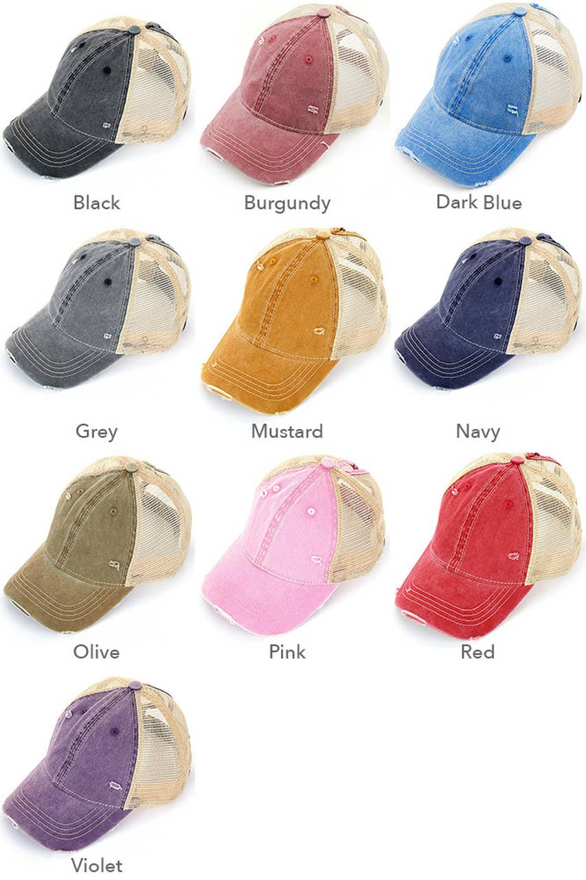 C.C Red Mesh Back Ponytail Baseball Cap