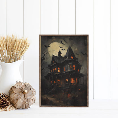 Haunted House With Bats Sign