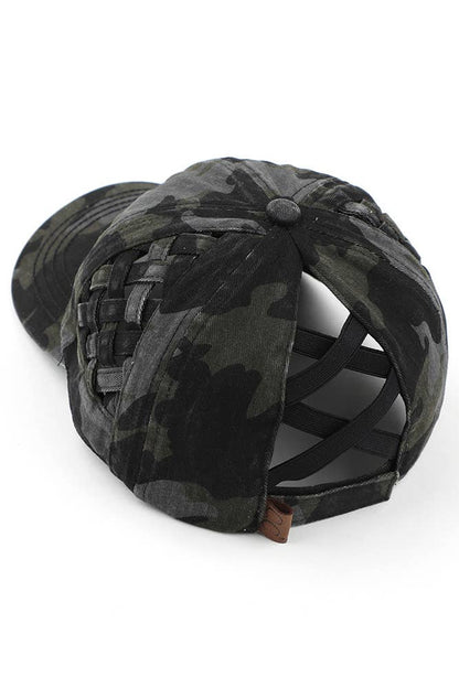 C.C Coral Basket Weave Criss-Cross Ponytail Baseball Cap