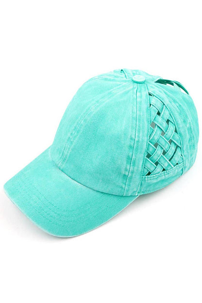 C.C Mint Basket Weave Criss-Cross Ponytail Baseball Cap
