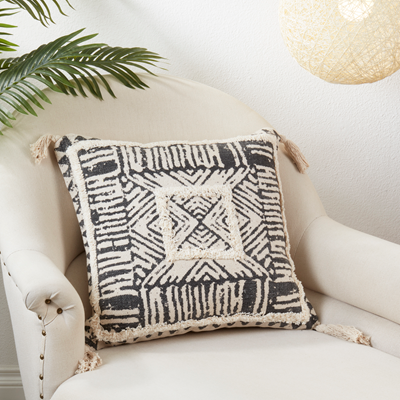 Printed And Tufted 20" X 20" Throw Pillow