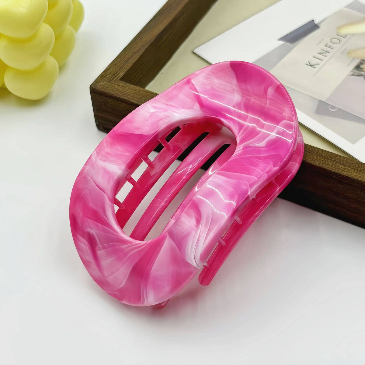 Colorful Marble-Patterned Flat Oval Hair Claw Clips: RoseRed