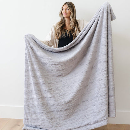 Khaki Patterned XL Faux Fur Throw Blanket