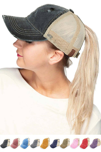 C.C Olive Mesh Back Ponytail Baseball Cap