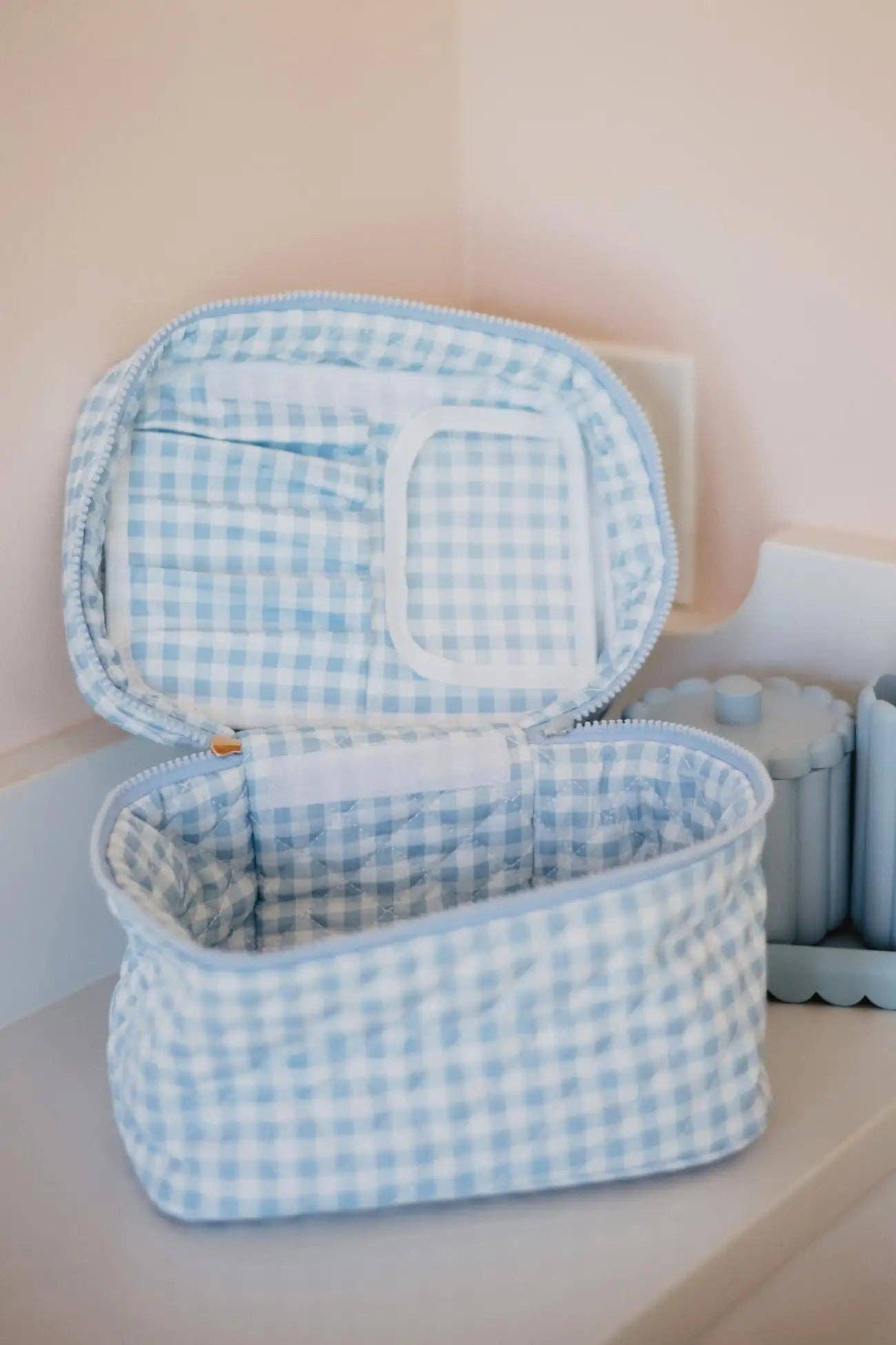 Light Blue Plaid Makeup Bag