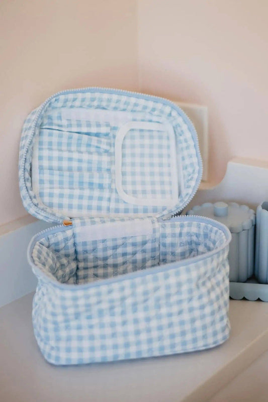 Light Blue Plaid Makeup Bag