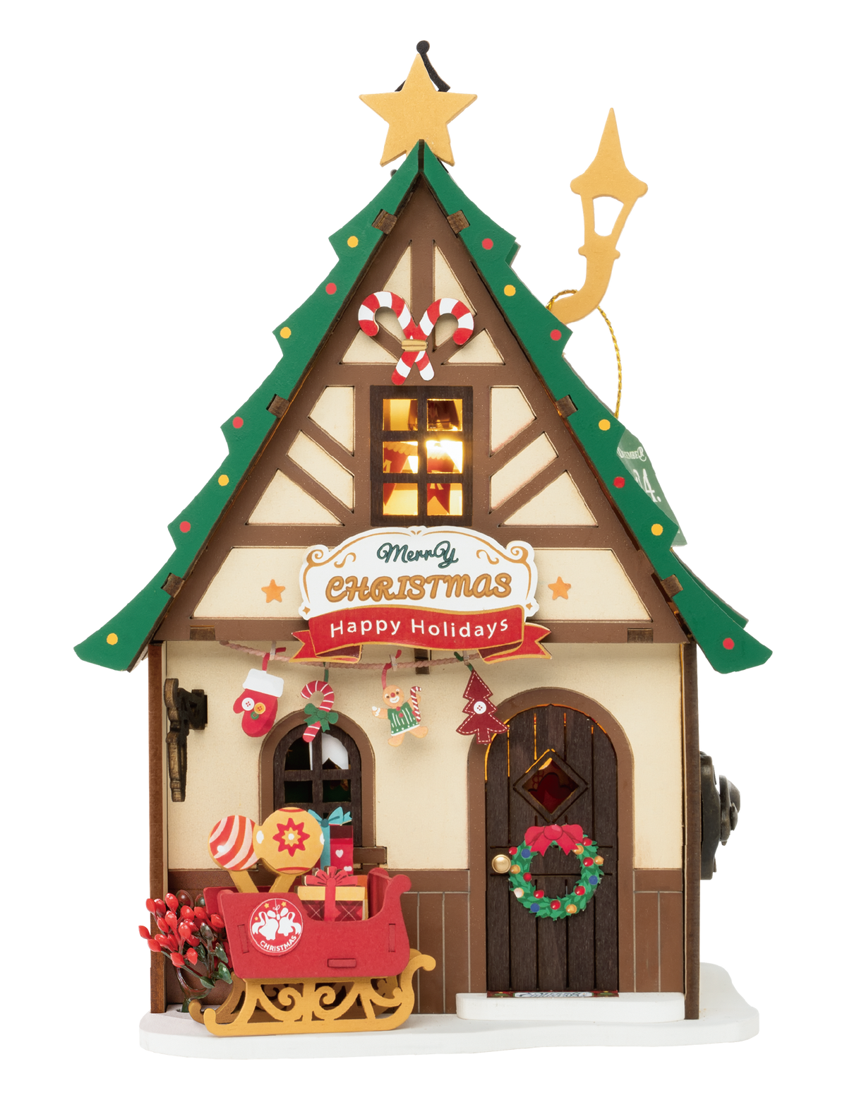 Twinkling Christmas House House Wooden