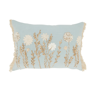 Embroidered Blue Floral 14" X 20" Throw Pillow