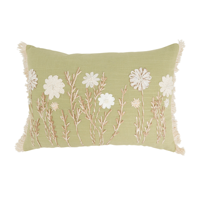 Embroidered Green Floral 14" X 20" Throw Pillow