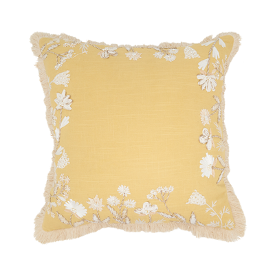 Embroidered Yellow Floral 18" Throw Pillow